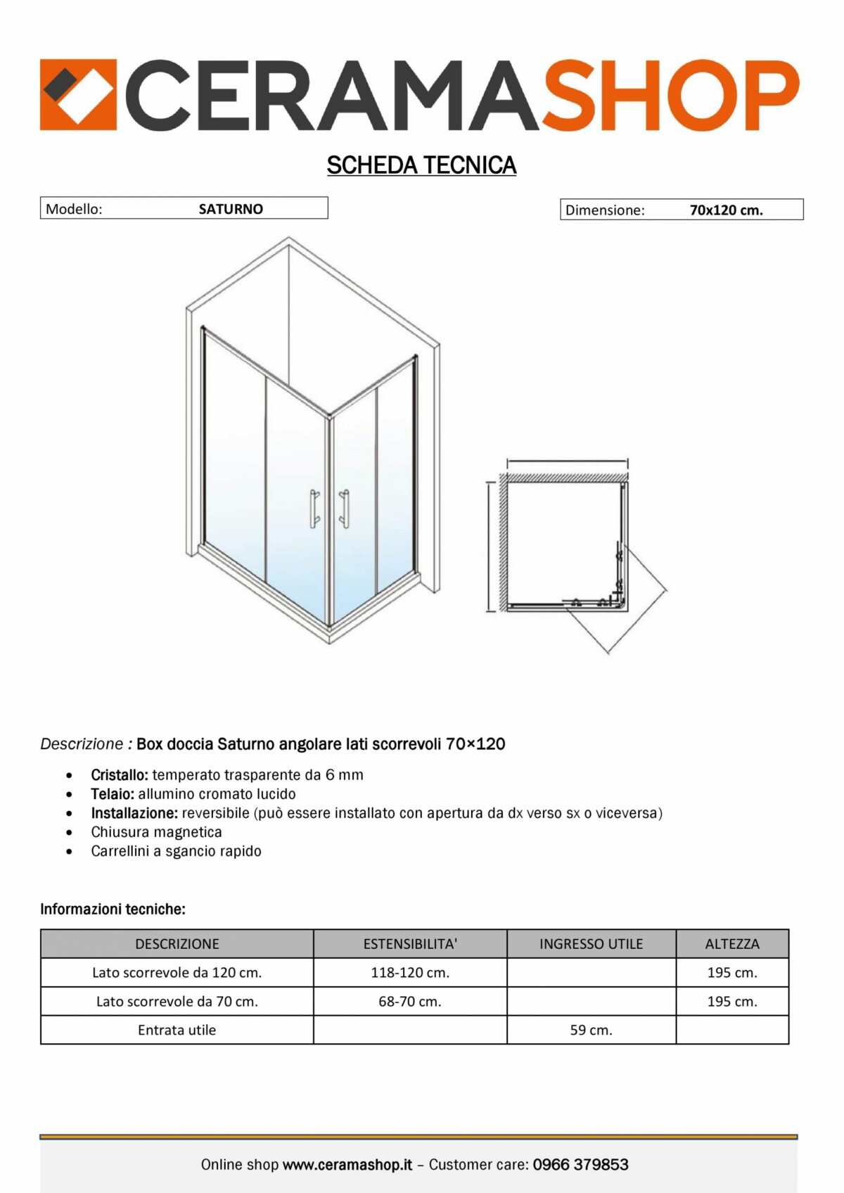 70x120 000001 1 scaled Box doccia rettangolare “Saturno” 70×120 cm scorrevole cristallo trasparente 6 mm