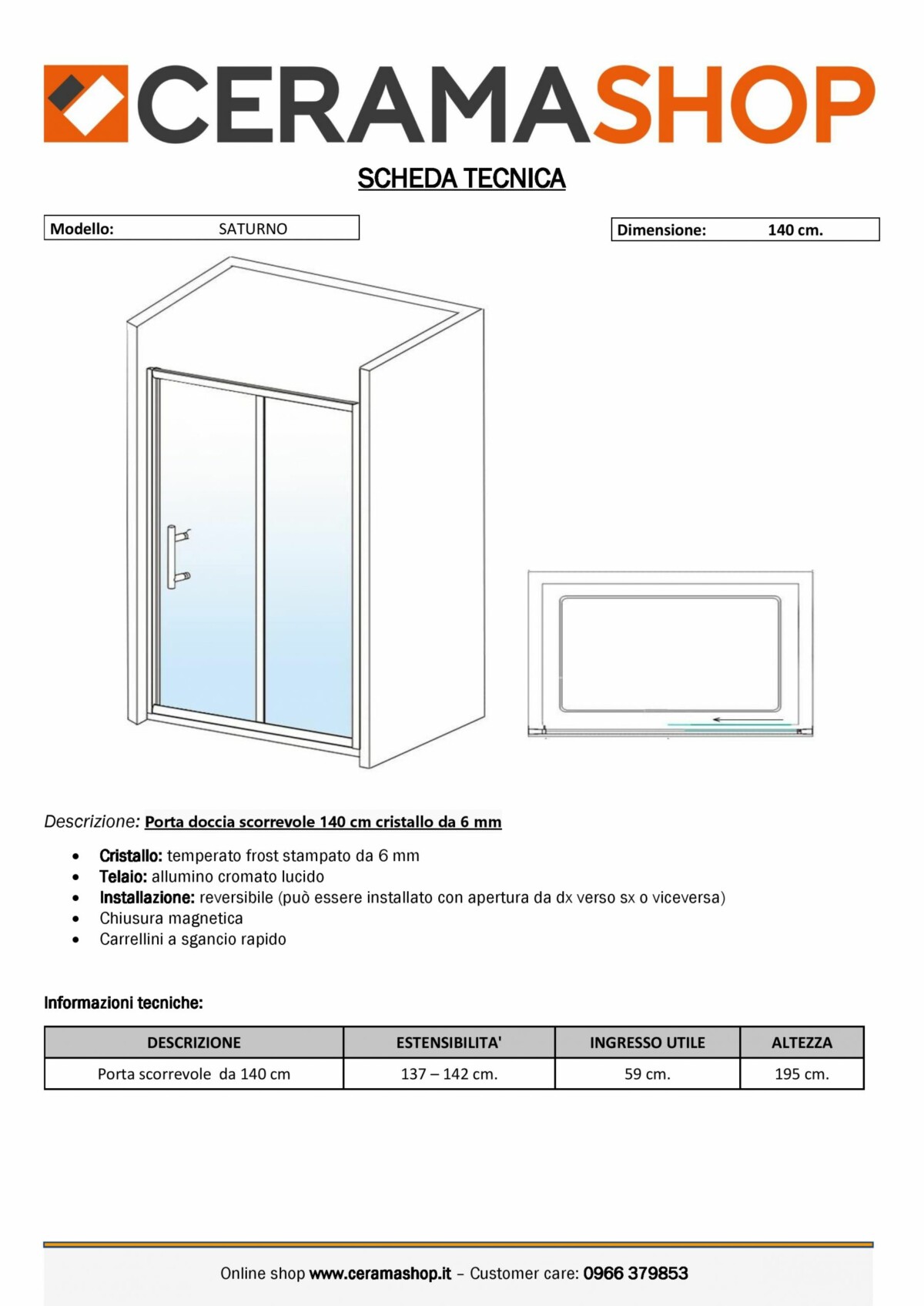 nicchia 140 satinato 0001 scaled Porta doccia Nicchia "Saturno" da 140 cm scorrevole cristallo frost stampato da 6 mm