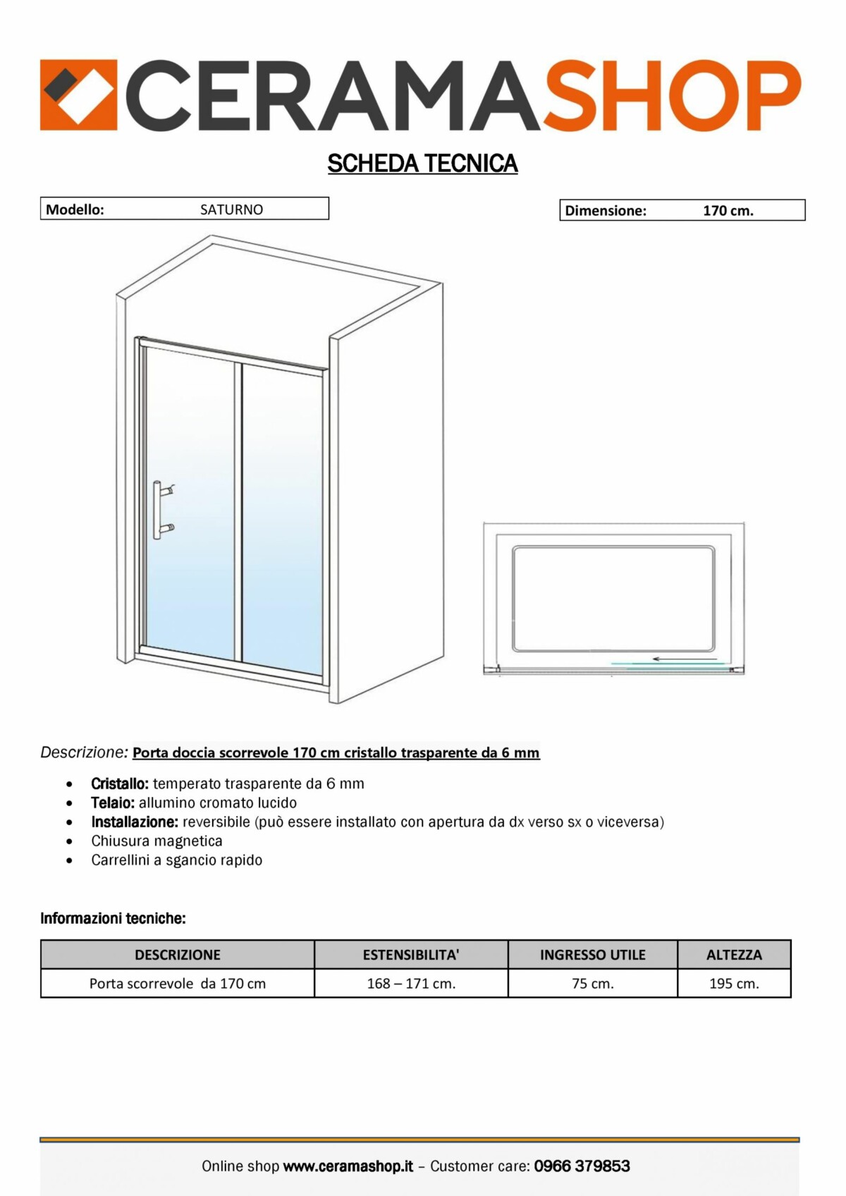 nicchia 170 0001 scaled Porta doccia Nicchia “Saturno” da 170 cm scorrevole cristallo trasparente da 6 mm