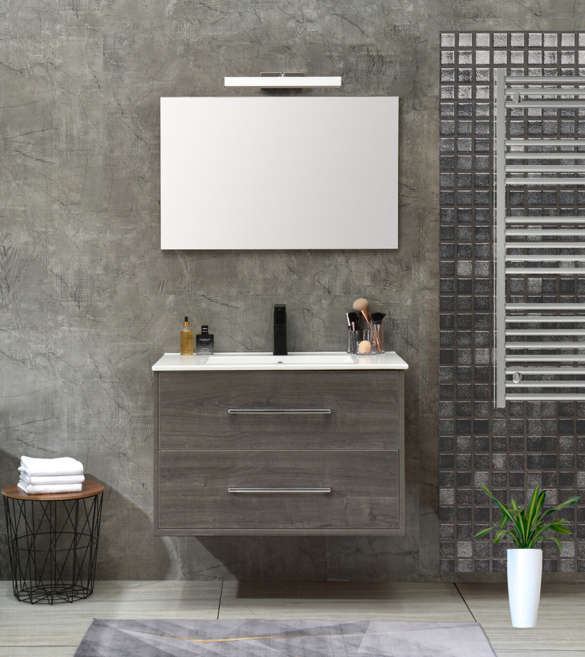 praga 80 grigio less Mobile bagno "PRAGA" sospeso 80 cm grigio effetto legno, con specchio